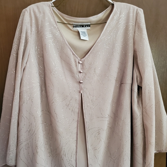 Dana Kay Tan Nude Cream Dress w/ Overlayer - Picture 2 of 5